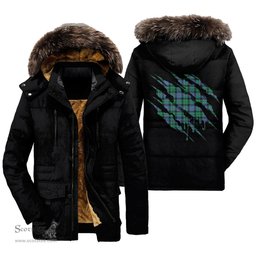 ScotsTee Shop Scottish Morrison Ancient Clan Tartan Scratch Tartan Faux Fur Hooded Parka Jacket