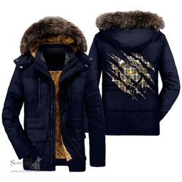 ScotsTee Shop Scottish Stewart Dress Modern Clan Crest Tartan Scratch Tartan Faux Fur Hooded Parka Jacket