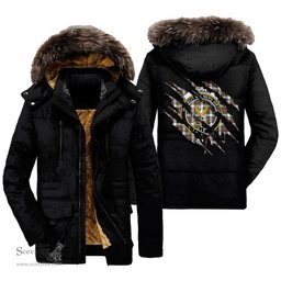 ScotsTee Shop Scottish Stewart Dress Modern Clan Crest Tartan Scratch Tartan Faux Fur Hooded Parka Jacket
