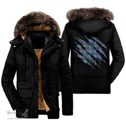 ScotsTee Shop Scottish US Marine Clan Tartan Scratch Tartan Faux Fur Hooded Parka Jacket