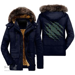ScotsTee Shop Scottish Watson Ancient Clan Tartan Scratch Tartan Faux Fur Hooded Parka Jacket