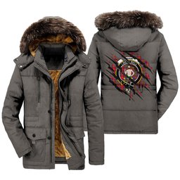 ScotsTee Shop Scottish Shaw Red Modern Clan Crest Tartan Scratch Tartan Faux Fur Hooded Parka Jacket
