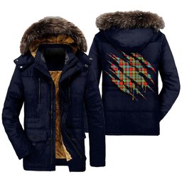 ScotsTee Shop Scottish Ogilvie Clan Tartan Scratch Tartan Faux Fur Hooded Parka Jacket