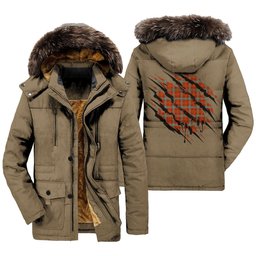 ScotsTee Shop Scottish Morrison Red Ancient Clan Tartan Scratch Tartan Faux Fur Hooded Parka Jacket