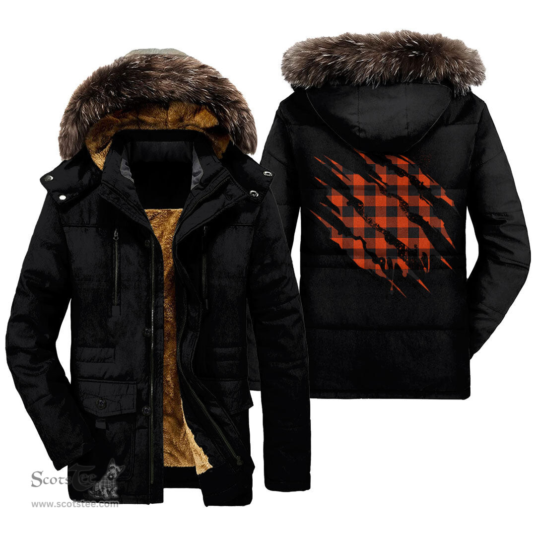 ScotsTee Shop Scottish Rob Roy MacGregor Ancient Clan Tartan Scratch Tartan Faux Fur Hooded Parka Jacket