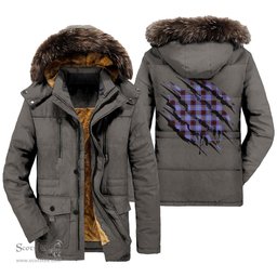 ScotsTee Shop Scottish Rutherford Clan Tartan Scratch Tartan Faux Fur Hooded Parka Jacket