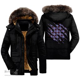 ScotsTee Shop Scottish Rutherford Clan Tartan Scratch Tartan Faux Fur Hooded Parka Jacket