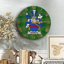 ScotsTee Shop Irish Bareth Coat of Arms Family Crest Ireland Wooden Wall Clock Irish National Tartan Irish County Wall Clocks