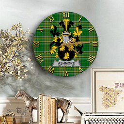 ScotsTee Shop Irish Ashmore Coat of Arms Family Crest Ireland Wooden Wall Clock Irish National Tartan Irish County Wall Clocks