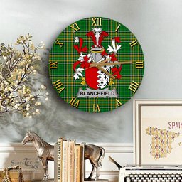 ScotsTee Shop Irish Blanchfield Coat of Arms Family Crest Ireland Wooden Wall Clock Irish National Tartan Irish County Wall Clocks