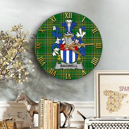 ScotsTee Shop Irish Bagwell Coat of Arms Family Crest Ireland Wooden Wall Clock Irish National Tartan Irish County Wall Clocks