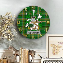 ScotsTee Shop Irish Callaghan or O Callaghan Coat of Arms Family Crest Ireland Wooden Wall Clock Irish National Tartan Irish County Wall Clocks