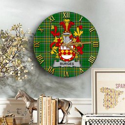 ScotsTee Shop Irish Burges Coat of Arms Family Crest Ireland Wooden Wall Clock Irish National Tartan Irish County Wall Clocks