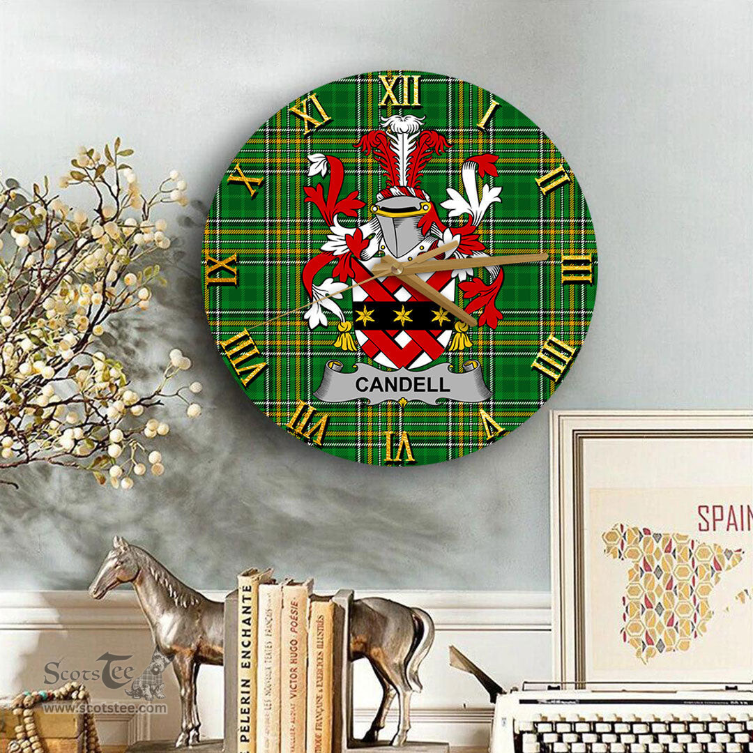 ScotsTee Shop Irish Candell Coat of Arms Family Crest Ireland Wooden Wall Clock Irish National Tartan Irish County Wall Clocks