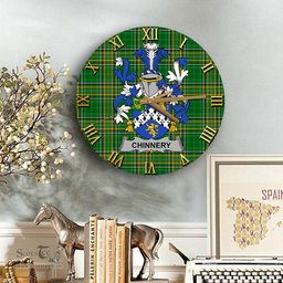 ScotsTee Shop Irish Chinnery Coat of Arms Family Crest Ireland Wooden Wall Clock Irish National Tartan Irish County Wall Clocks