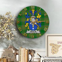 ScotsTee Shop Irish Devlin or O Devlin Coat of Arms Family Crest Ireland Wooden Wall Clock Irish National Tartan Irish County Wall Clocks