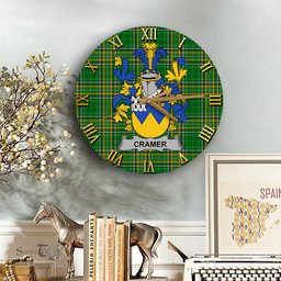 ScotsTee Shop Irish Cramer Coat of Arms Family Crest Ireland Wooden Wall Clock Irish National Tartan Irish County Wall Clocks