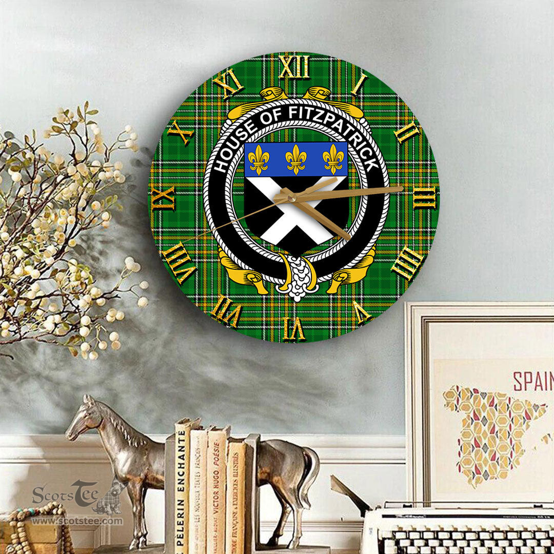 ScotsTee Shop Irish House of FITZPATRICK Coat of Arms Family Crest Ireland Wooden Wall Clock Irish National Tartan Irish County Wall Clocks