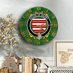 ScotsTee Shop Irish House of BARRY Coat of Arms Family Crest Ireland Wooden Wall Clock Irish National Tartan Irish County Wall Clocks