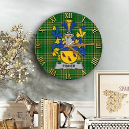 ScotsTee Shop Irish Fisher Coat of Arms Family Crest Ireland Wooden Wall Clock Irish National Tartan Irish County Wall Clocks