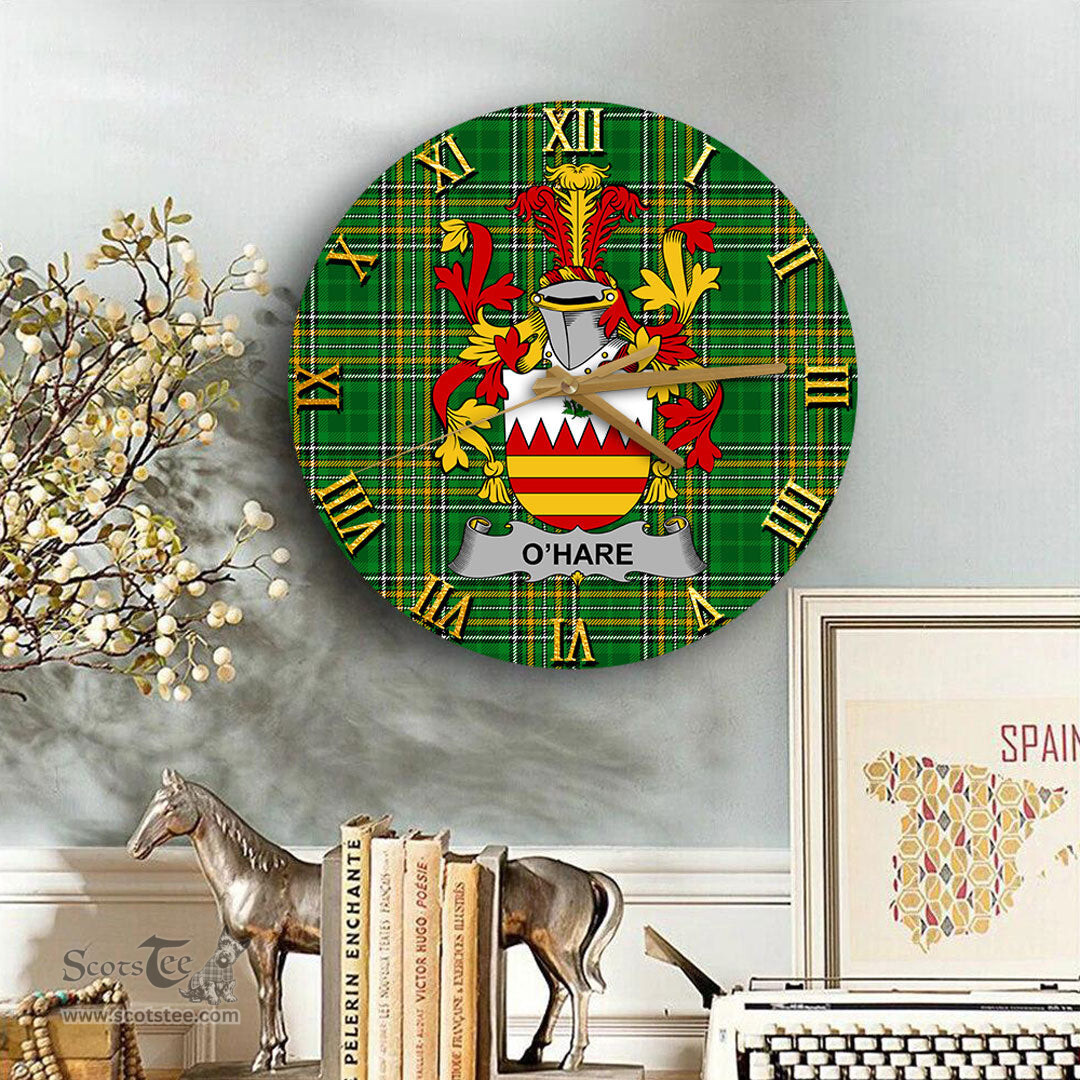ScotsTee Shop Irish Hare or O Hare Coat of Arms Family Crest Ireland Wooden Wall Clock Irish National Tartan Irish County Wall Clocks