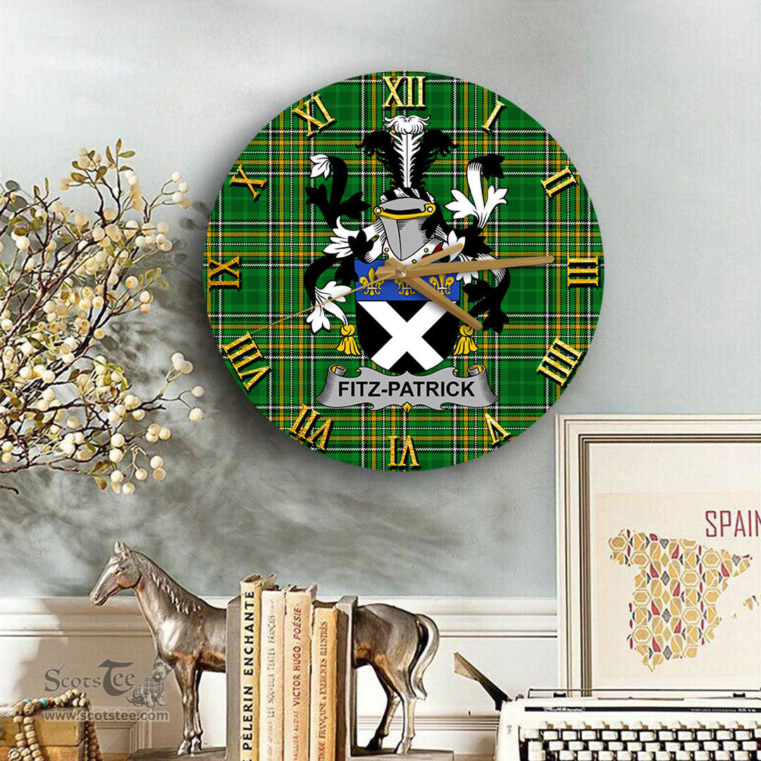 ScotsTee Shop Irish Fitz Patrick Coat of Arms Family Crest Ireland Wooden Wall Clock Irish National Tartan Irish County Wall Clocks