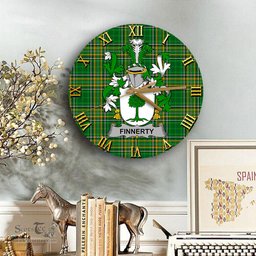 ScotsTee Shop Irish Finnerty or O Finaghty Coat of Arms Family Crest Ireland Wooden Wall Clock Irish National Tartan Irish County Wall Clocks
