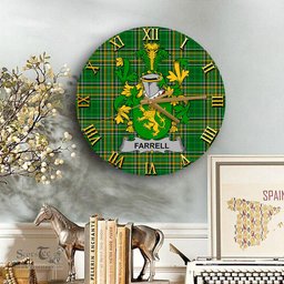 ScotsTee Shop Irish Farrell or O Ferrell Coat of Arms Family Crest Ireland Wooden Wall Clock Irish National Tartan Irish County Wall Clocks