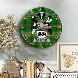 ScotsTee Shop Irish Gilchrist or McGilchrist Coat of Arms Family Crest Ireland Wooden Wall Clock Irish National Tartan Irish County Wall Clocks
