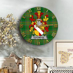 ScotsTee Shop Irish Fitz Nicol Coat of Arms Family Crest Ireland Wooden Wall Clock Irish National Tartan Irish County Wall Clocks