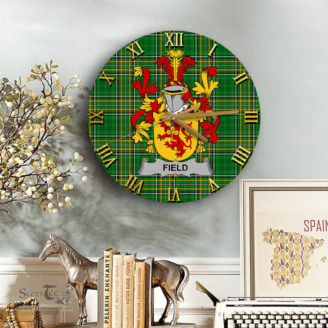 ScotsTee Shop Irish Field Coat of Arms Family Crest Ireland Wooden Wall Clock Irish National Tartan Irish County Wall Clocks