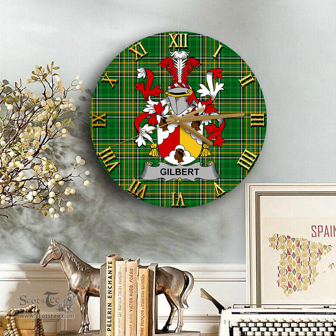 ScotsTee Shop Irish Gilbert Coat of Arms Family Crest Ireland Wooden Wall Clock Irish National Tartan Irish County Wall Clocks