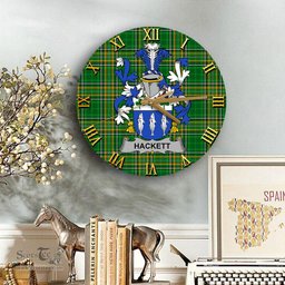 ScotsTee Shop Irish Hackett Coat of Arms Family Crest Ireland Wooden Wall Clock Irish National Tartan Irish County Wall Clocks