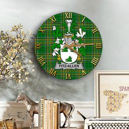 ScotsTee Shop Irish Fitz Allen Coat of Arms Family Crest Ireland Wooden Wall Clock Irish National Tartan Irish County Wall Clocks