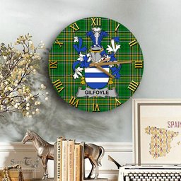 ScotsTee Shop Irish Gilfoyle or McGilfoyle Coat of Arms Family Crest Ireland Wooden Wall Clock Irish National Tartan Irish County Wall Clocks