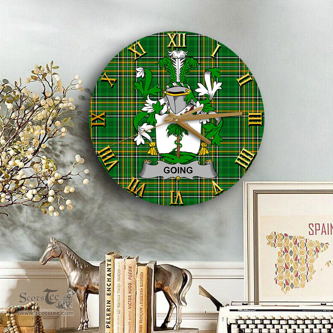 ScotsTee Shop Irish Going Coat of Arms Family Crest Ireland Wooden Wall Clock Irish National Tartan Irish County Wall Clocks
