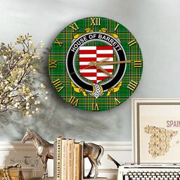 ScotsTee Shop Irish House of BARRETT Coat of Arms Family Crest Ireland Wooden Wall Clock Irish National Tartan Irish County Wall Clocks