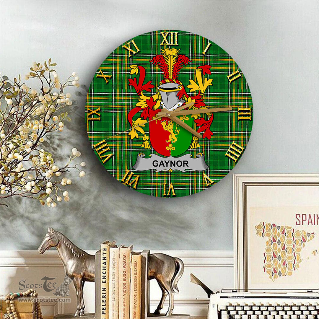 ScotsTee Shop Irish Gaynor or McGaynor Coat of Arms Family Crest Ireland Wooden Wall Clock Irish National Tartan Irish County Wall Clocks