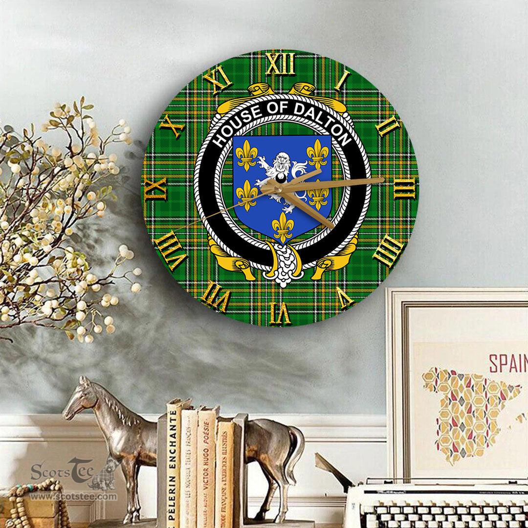ScotsTee Shop Irish House of DALTON Coat of Arms Family Crest Ireland Wooden Wall Clock Irish National Tartan Irish County Wall Clocks