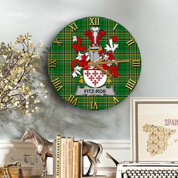ScotsTee Shop Irish Fitz Roe Coat of Arms Family Crest Ireland Wooden Wall Clock Irish National Tartan Irish County Wall Clocks