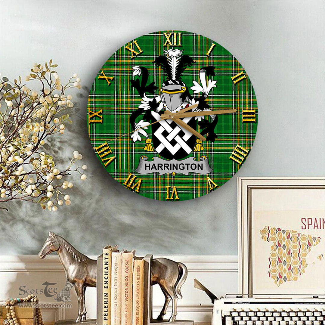 ScotsTee Shop Irish Harrington Coat of Arms Family Crest Ireland Wooden Wall Clock Irish National Tartan Irish County Wall Clocks