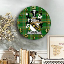 ScotsTee Shop Irish Evers Coat of Arms Family Crest Ireland Wooden Wall Clock Irish National Tartan Irish County Wall Clocks