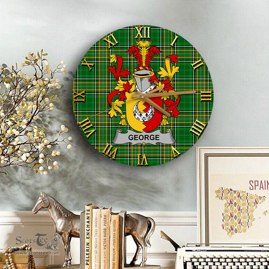 ScotsTee Shop Irish George Coat of Arms Family Crest Ireland Wooden Wall Clock Irish National Tartan Irish County Wall Clocks