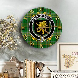 ScotsTee Shop Irish House of GRIFFIN Coat of Arms Family Crest Ireland Wooden Wall Clock Irish National Tartan Irish County Wall Clocks