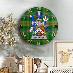 ScotsTee Shop Irish Holligan or O Halligan Coat of Arms Family Crest Ireland Wooden Wall Clock Irish National Tartan Irish County Wall Clocks