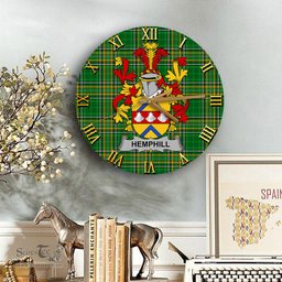 ScotsTee Shop Irish Hemphill Coat of Arms Family Crest Ireland Wooden Wall Clock Irish National Tartan Irish County Wall Clocks