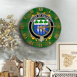ScotsTee Shop Irish House of HACKETT Coat of Arms Family Crest Ireland Wooden Wall Clock Irish National Tartan Irish County Wall Clocks