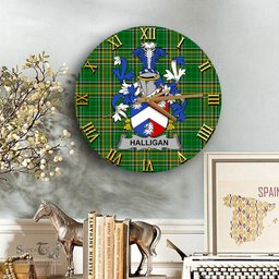 ScotsTee Shop Irish Halligan or O Halligan Coat of Arms Family Crest Ireland Wooden Wall Clock Irish National Tartan Irish County Wall Clocks