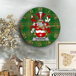 ScotsTee Shop Irish Everard Coat of Arms Family Crest Ireland Wooden Wall Clock Irish National Tartan Irish County Wall Clocks
