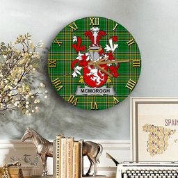 ScotsTee Shop Irish McMorogh or McMorrow Coat of Arms Family Crest Ireland Wooden Wall Clock Irish National Tartan Irish County Wall Clocks